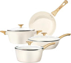 FELAMP Healthy Ceramic Nonstick Cookware Set, 7-Piece PFOA/PFOS/Toxin-Free Pots & Pans Set for Induction & All Stovetops, Dishwasher Safe with Glass Lids，Gift for New Home & Chefs