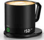 Heated Coffee Mug Rechargeable - Temperature Control Self Heating Coffee Mug 14oz with Lid, Double Sided & Real-Time LED Display, Hot up to 150℉, Birthday Gifts for Women and Men(Black)