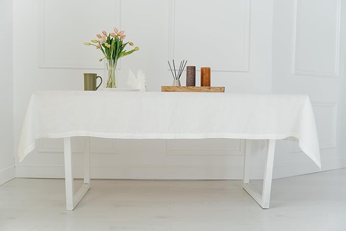 Natural Linen Tablecloth 60 x 106 Inch - 100% Pure Linen Rectangular Tablecloth - Machine Washable Table Cover for Spring, Easter, Summer, Indoor, Outdoor, Off White