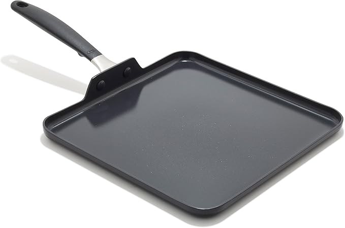 OXO 11” Non-Stick Every Day Square Griddle, BPA-Free Comfort Grip Silicone Handle, Dishwasher & Oven Safe, PFAS-Free Ceramic Skillet, Pancake Pan, Black
