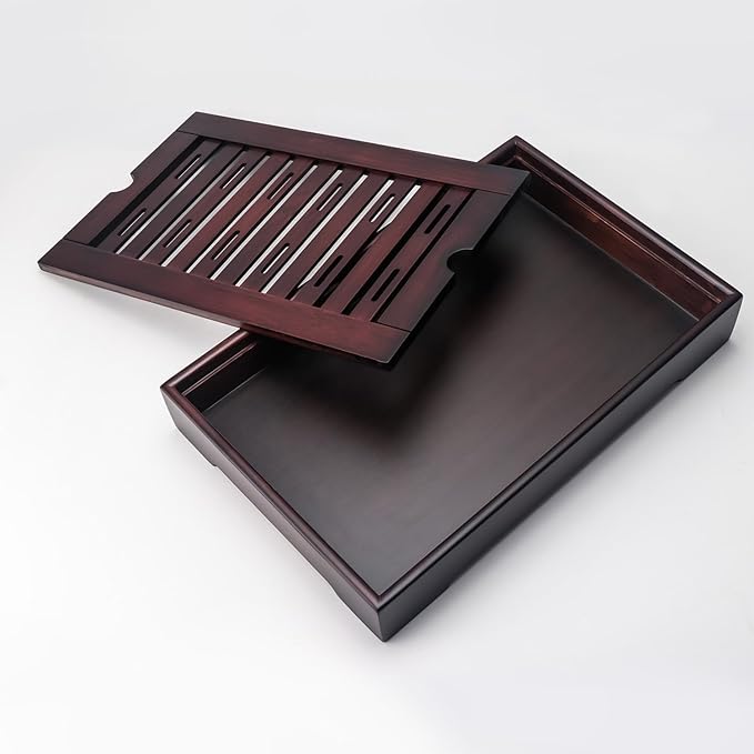 Bamboo Chinese Tea Tray - 13.6 x 8.9 inch Japanese Tea Serving Tray, Gongfu Tea Table Set with Reservoir Type Water Storage Box - Large