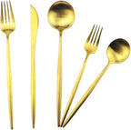 Gugrida 5-Piece 18/10 Stainless Steel Matte Gold Flatware Set - Dishwasher Safe, Perfect for Home, Office, or Travel