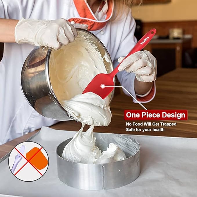 Walfos Silicone Spatula - 600°F High Heat Resistant Kitchen Spoon Spatulas, Strong Steel Core & One-Pieces Seamless Design, Perfect for Cooking Mixing & Baking - BPA Free & Dishwasher Safe 2 Set, Red