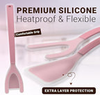 Silicone Egg Flipper Spatula Tongs (Set of 1) – Non-Stick 2-in-1 Grip & Flip Kitchen Tongs for Pancakes, Fish, Eggs, and More – Heat Resistant Cooking Tool (Black) (Pink)