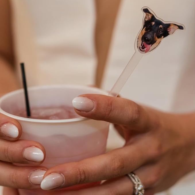 Personalized Dog Drink Stirrers, Custom Wedding Pet Illustration Acrylic Sticks for Wedding Cocktails, Unique Party Favors & Reception Decor Style 4