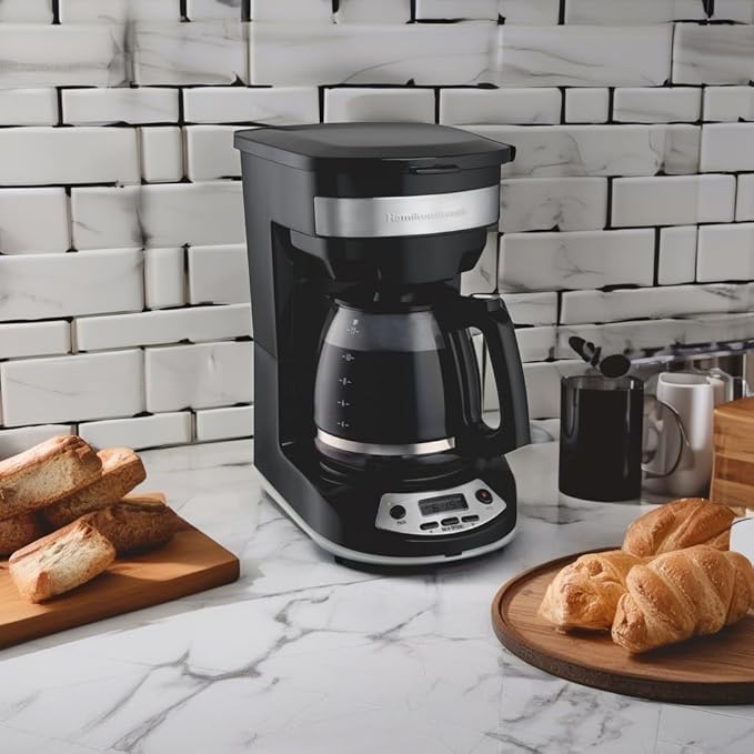 Hamilton Beach 12 Cup Programmable Drip Coffee Maker, Brew Options, Glass Carafe (46299), Black with Stainless Accents