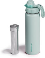Vesmoon Vessence 24 Oz Stainless Steel Tea Infuser Bottle for Loose Leaf Tea, Water, Herbs, Fruits - Triple Layered Insulated, Leak Proof Bottle with Lid and Clip Handle - 24 Hours Hot/Cold