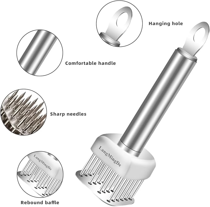 18/10 Stainless Steel Meat Tenderizer Tool, 24 Sharp Needles for Tenderizing Steak Chicken Pork Veal Barbecue Marinating