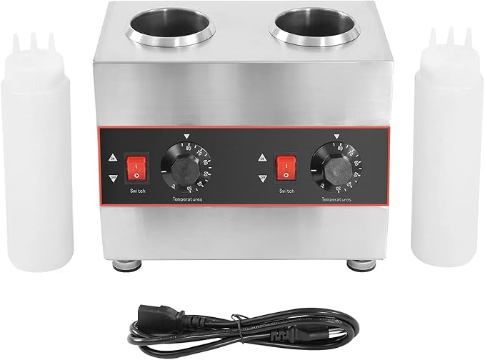 Electric Cheese Sauce Warmer 2 Bottles Commercial Sauce Warmer 110V Chocolate Sauce Warmer Toppings Bottle Warmer Adjustable Temperature