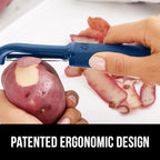 GORILLA GRIP Patented BPA-Free Sharp Stainless Steel Swivel Vegetable Peeler, Comfortable Handle Potato Peelers, Smooth Peeling, Peel Carrots Apple, Includes Blade Cover, Kitchen Tool, Blue