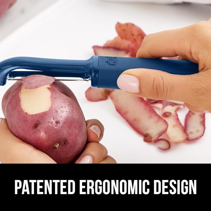 GORILLA GRIP Patented BPA-Free Sharp Stainless Steel Swivel Vegetable Peeler, Comfortable Handle Potato Peelers, Smooth Peeling, Peel Carrots Apple, Includes Blade Cover, Kitchen Tool, Blue