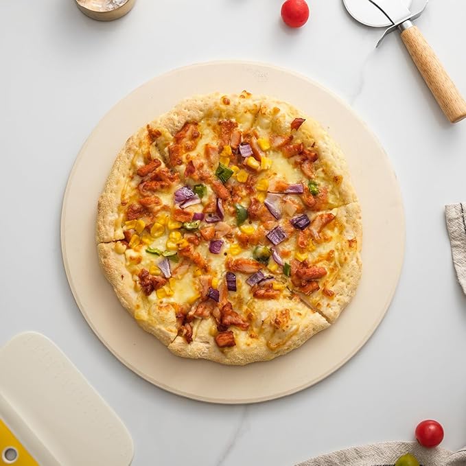 Pizza Stone for Oven and Grill, Heavy Duty Cordierite Baking Pan, Round Baking Stone for Bread, Cookie, 15 Inch