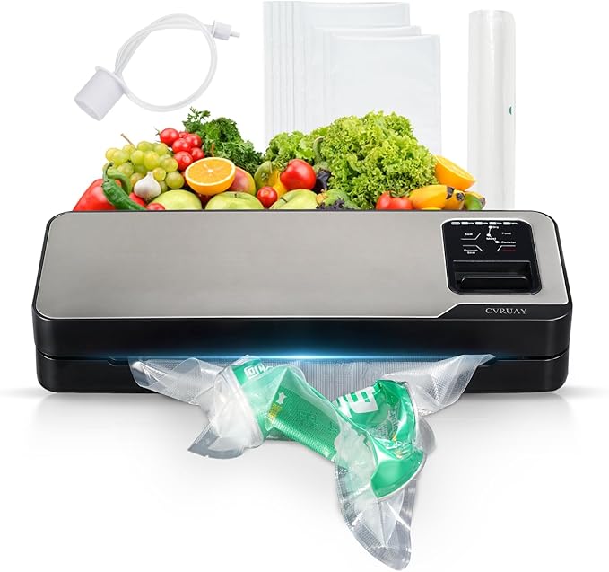 Vacuum Sealer Machine, 75kpa Rechargeable Automatic Food Sealer for Freshness Storage, Portable Touch Screen Food Vacuum Sealers Machine with Pre-cut Cutter & Bags, Air Hose for outdoor Indoor