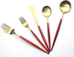 Gugrida Red Gold Flatware, Royal 20 Pieces Matte White Handle 18/10 Stainless Steel Tableware Sets for 4 Including Forks Spoons Knives, Camping Silverware Travel Utensils Set Cutlery (Red Gold)