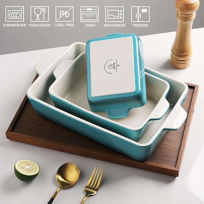 Sweejar Ceramic Bakeware Set, Rectangular Baking Dish for Oven Lasagna Pans for Cooking, Kitchen, Cake Dinner, Banquet and Daily Use, 11.8 x 7.8 x 2.76 Inches of Casserole Dishes (Gradient Blue)