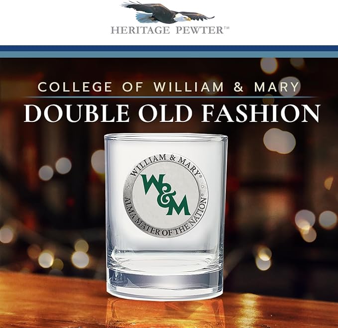 Heritage Pewter WILLIAM & MARY Double Old Fashion | Double Rocks Glass 14 OZ for Liquor | Expertly Crafted Pewter Glass