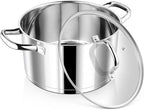 P&P CHEF 6 Quarts Cooking Stock Pot with Lid, Stainless Steel Stockpot Induction Pot for Soup, Tri-Ply Bottom & Clear Glass Lid & Double Handle, Dishwasher Safe