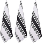Urban Villa Kitchen Towels 100% Cotton Pack of 3, Highly Absorbent Quick Drying Super Soft Premium Dish Towels for Kitchen with Hanging Loop Hand & Tea Towels - 20x30 Inch, (Black & White, Striped)