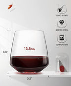 Stemless Wine Glasses Set of 4 13.5oz, Hand Blown Red White Wine Glasses Unique Gifts for Him Her for Birthday, Wedding, Christmas, Anniversary