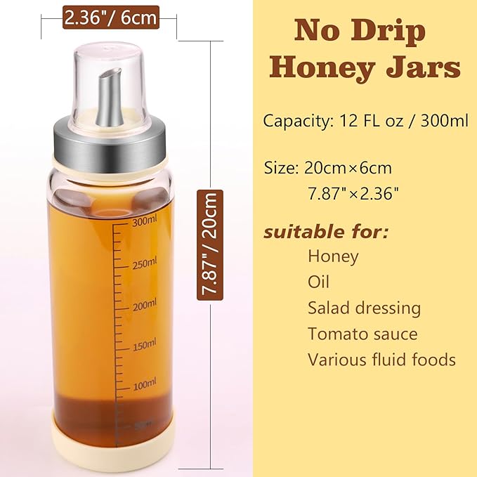 Honey Dispenser No Drip, Maple Syrup Dispenser, Olecranon design, automatic reflux，Honey Jar with Stand, Beautiful Honey Pot, Perfect Honey Container(10 oz×pack 1)