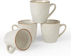 famiware Coffee Mugs Set of 4, Ocean Round 11.5oz Coffee Cup Set with Handle for Cocoa, Milk, Hot Chocolate, Tea or Water, Stoneware Cups for Kitchen, Microwave Dishwasher Safe, Cappuccino White