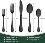 Wildone 20-Piece Black Silverware Set, Stainless Steel Flatware Cutlery Set Service for 4, Tableware Eating Utensils Include Knives/Forks/Spoons, Mirror Polished, Dishwasher Safe