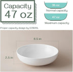 DOWAN Pasta Bowls 47 oz, Large Salad Bowls 2.5" Deep Soup Bowls, Porcelain Serving Bowls Set of 4, Big Kitchen Dinner Bowl Plates Pasta Plates, Microwave & Dishwasher Safe, Creamy White