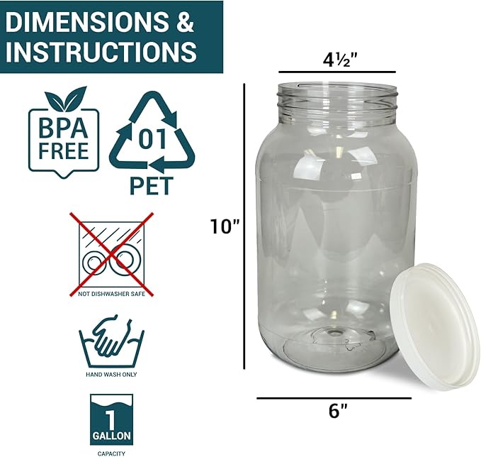 (Pack of 2) 1 Gallon Clear Plastic Jars with Lids, Food-Safe, Candy & Cookie Plastic Containers Jars w/Lids for Buffets & Party Events, Ideal for Kitchen & Pantry Food Storage by Billy Buckskin Co.