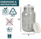 (Pack of 4) 1 Gallon Clear Plastic Jars with Lids, Wide Mouth, Food-Safe, Multi-Purpose Clear Plastic Jars for Money Tips, Fish Tank, Food Storage for Kitchen & Pantry Essentials by Billy Buckskin Co.