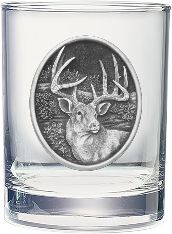 Heritage Pewter White Tail Deer Double Old Fashion | Double Rocks Glass 14 OZ for Liquor | Expertly Crafted Pewter Glass