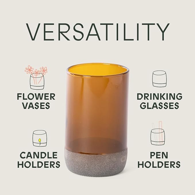 IWAS Upcycled Tall Auburn Drinking Glasses | 350 ML | 12 OZ | Set of 6 | Sustainable Water and Juice Glass For Home | Light Brown Cup | Thick High Ball Modern Amber Glassware | Better Than Recycled