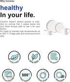 LE TAUCI 16-Piece Ceramic Cups and Plates sets for Kitchen, Service for 4 – White Farmhouse Deeper Plates & Bowls (10" Dinner, 8" Salad, 6" Bowls, 18 oz Mugs), Stackable, Chip Resistant Stoneware