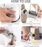 Cambom Rotary Cheese Grater Hand Crank Cheese Shredder for Fresh Cheese, Vegetable, Nuts,Non-slip Suction Base, Free Cleaning Brush Three Blades, White