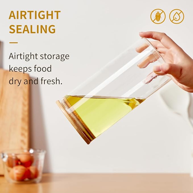 Square Glass Food Storage Jars with Lids[Set of 3], Perfect for Pasta, Cookies, Nuts, Coffee, Cereal, Flour, Organize Your Kitchen and Pantry with these BPA-Free Glass Jars with Canisters