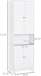 HOMCOM Tall Narrow Bathroom Storage Cabinet with Doors and Shelf Adjustability, Freestanding Linen Cabinet with 2 Cabinets and Countertop, White
