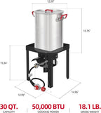 CreoleFeast Aluminum 30 Qt. Turkey Fryer Pot Set, 50,000 BTU Propane Turkey Fryer Burner for Outdoor Cooking, TFS3000L