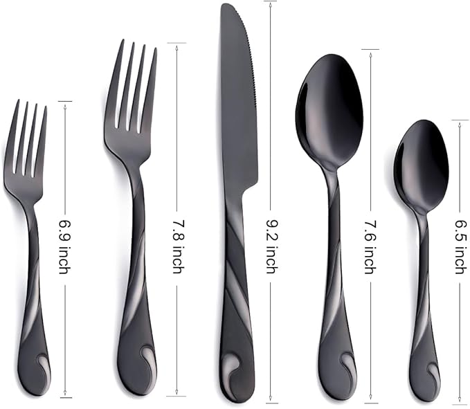 Black Silverware Set for 8, 40-Piece Stainless Steel Flatware Set, Shiny Black Metal Cutlery Set, Include Fork, Knife and Spoon Set, Dishwasher Safe