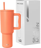 Simple Modern 40 oz Trek Tumbler with Handle and Straw Lid | Cup Holder Friendly Insulated Stainless Steel Travel Mug | Clementine