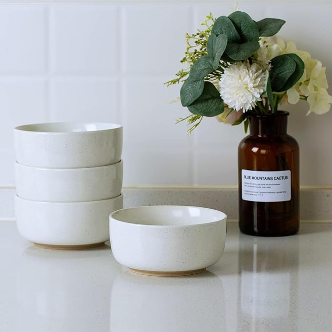 famiware Milkyway Cereal Bowl, Soup Bowls for 4, 25 Ounce Bowls Set for Kitchen, Bowl Set for Cereal Soup Rice Pasta Salad Oatmeal, White