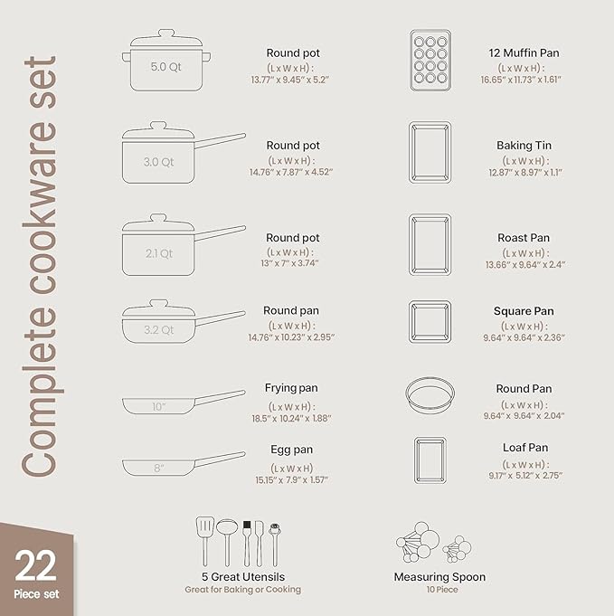 Pots and Pans Set, 22-Piece Non Stick Cookware & Bakeware Sets with Plaid Pattern, Stackable Design, Dishwasher Safe, Stain-resistant, Oven & All-Stove Safe, Tempered Glass Lid,Aqua