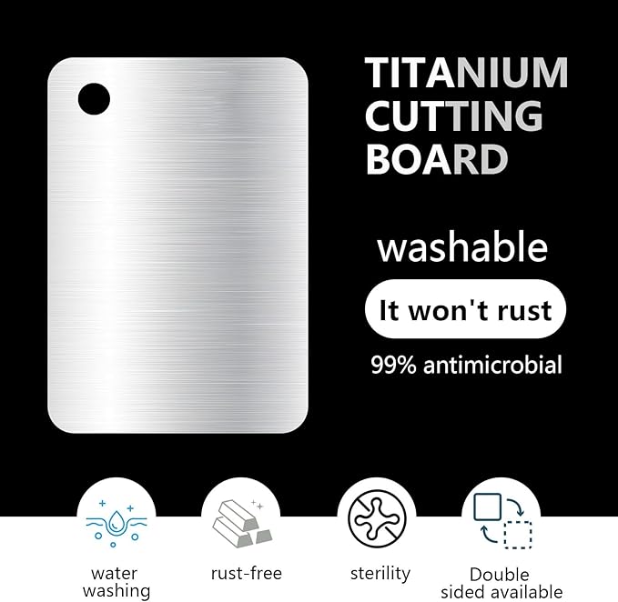 Titanium Cutting Board Set of 1, 11 * 8inches,Titanium Cutting Boards for Kitchen, Food Grade Metal Double Sided Chopping Boards for Kitchen Counter Meat Vegetable Fruit Outdoor Camping