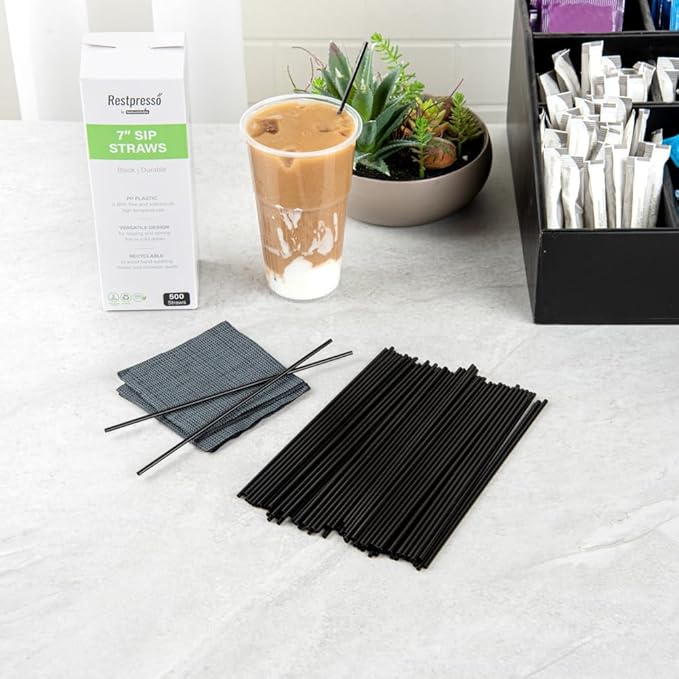 Restaurantware Restpresso 7 Inch Cocktail Stirrers 5000 Disposable Cocktail Stirrers - Premium Odorless Black Plastic Stirrers For Coffee For Hot And Cold Drinks For Bars Or Offices