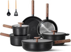 JEETEE Ceramic Cookware Sets 17 pcs, Healthy Pots and Pans Set Non Stick, Induction Kitchen Cooking Set with Removable Handles, Stackable Pots Pans, Oven Safe, PFOA/PFOS Free, Black