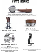 Breville Espresso Machine Accessories Set 54mm Walnut Bottomless Portafilter,Calibrated Tamper, Coffee Distributor, WDT Tool, Espresso Funnel and Filter