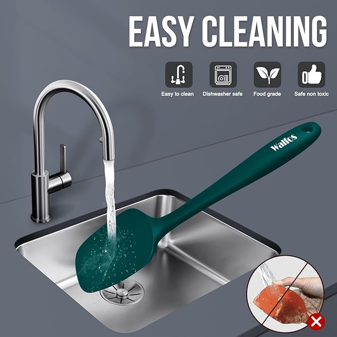 Walfos Silicone Spatula Set of 5 - (600°F) High Heat Resistant Dark Green Kitchen Scraper Spatulas, One-Pieces Seamless Design, Perfect for Cooking Mixing & Baking - BPA Free and Dishwasher Safe