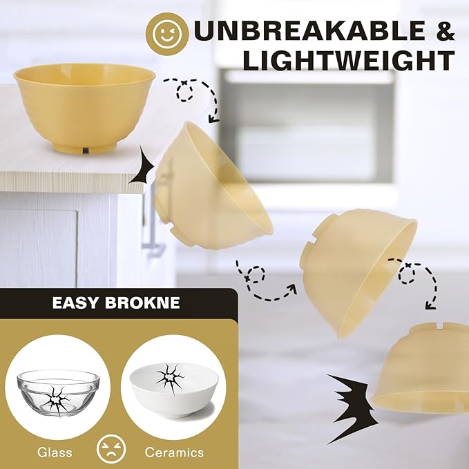 Wheat Straw Bowls, 34 Oz Large Microwave Dishwasher Safe Plastic Cereal Soup Bowls Sets of 8 Reusable, Unbreakable Deep BPA-Free for Ramen Salad Noodle, Multicolor