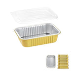 6"x 4" Sturdy Aluminum Foil Pans + Lids (5 Pack), 2X Thicker Heavy Duty for Oven, Grill, Microwavable Cooking Baking, Reusable Freezable Dishwasherable Disposable Tin Pot Container 25oz