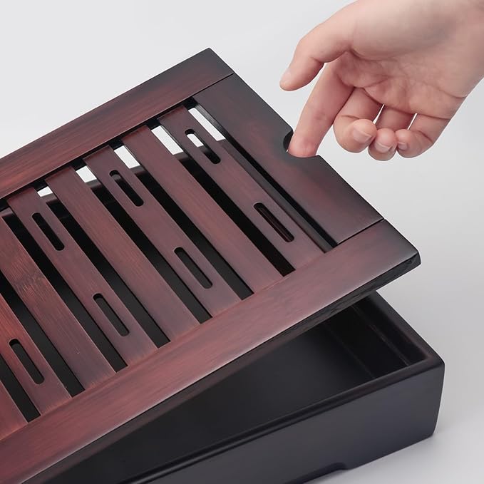 Bamboo Chinese Tea Tray - 13.6 x 8.9 inch Japanese Tea Serving Tray, Gongfu Tea Table Set with Reservoir Type Water Storage Box - Large