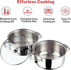 Vinod Stainless Steel Steamer 2 Tier with Glass Lid 18 cm | 2.5 mm Thick Base | Multi Purpose Momos, Modak Maker Steamer | Induction and Gas Base | - Silver