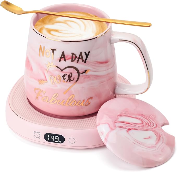 Coffee Mug Warmer & Not A Day Mug Set, Coffee Cup Warmer for Desk, 3 Temperature Setting, Smart Electric Beverage Warmer for Coffee, Tea, 8-Hours Auto Shut Off